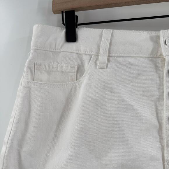 Paige Denim Aideen Skirt SZ 30 White Jean Cotton Lyocell Distress Raw Hem Button - Picture 11 of 16